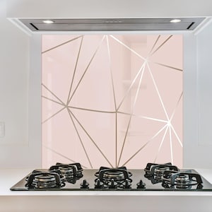 Salpicadero de cocina de vidrio templado con diseño abstracto de mármol: arte moderno con vetas doradas, panel resistente al calor para estufa.