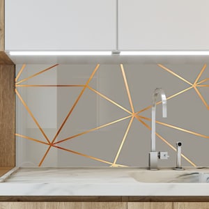 Tempered Glass Backsplash, Gold Line, Backsplash, Stove Backsplash for Kitchen Splashback for Stove Back Cover, Gold Backsplash