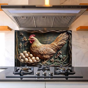 Tempered Glass Backsplash, Chicken Birds Backsplash, Stove Backsplash for Kitchen Splashback for Stove Back Cover, Backsplash Behind Stove