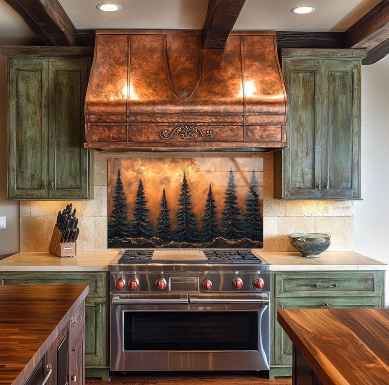 Forest Glass Backsplash Tile, Nature-inspired Kitchen Wall Panel, Pine ...