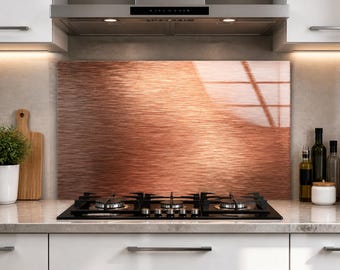 Copper Look Tempered Glass Backsplash, Brushed Rose Gold Metallic Effect Kitchen Splashback, Modern Industrial Glass Panel