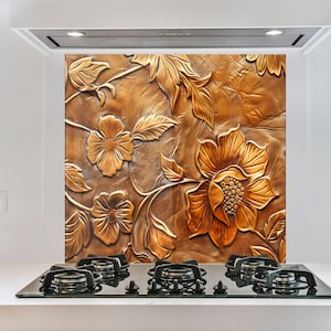 Tempered Glass Kitchen Backsplash, Flower Backsplash, Floral Backsplash for Kitchen Splashback for Stove Back Cover, Backsplash Behind Stove