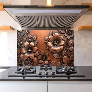 Tempered Glass Kitchen Backsplash Floral Kitchen Backsplash, Stove Backsplash for Kitchen Splashback for Stove Back Cover, Flower Backsplash