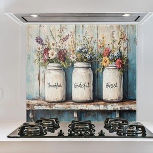 Tempered Glass Backsplash Floral Backsplash, Stove Backsplash for Floral Splashback for Stove Back Cover, flowers with jams Backsplash