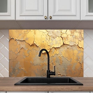 Tempered Glass Kitchen Backsplash, Gold Backsplash, Gold  Golden Splashback Stove Back Cover, Backsplash Behind Stove
