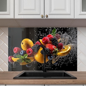 Tempered Glass Kitchen Backsplash, Fruits Backsplash, Stove Backsplash for Fruits Splashback for Stove Back Cover, Water Splash Backsplash