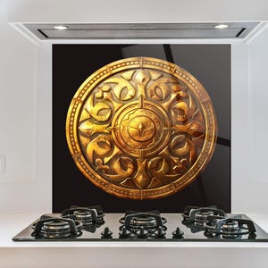 Tempered Glass Kitchen Backsplash, Golden Backsplash,  Gold Splashback Stove Back Cover, Gold Backsplash Behind Stove