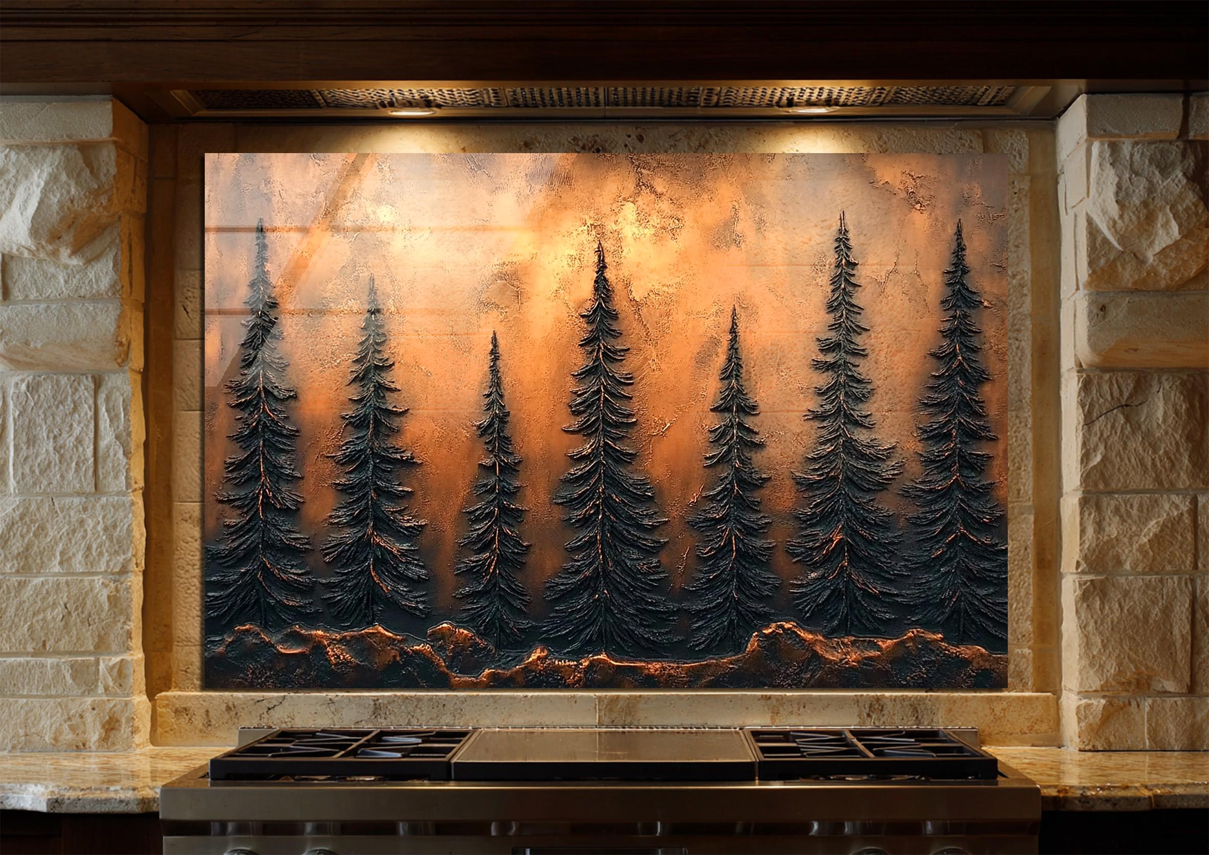 Nature Splashbacks Forest Glass Backsplash Tile, Nature-inspired Kitchen Wall Panel, Pine ...