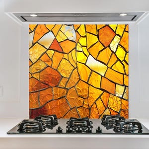 Modern Gold Tempered Glass Backsplash  for Kitchen,  Elegant Stove Backsplash