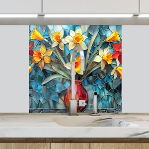 Decorative flower wall art tempered glass backsplash