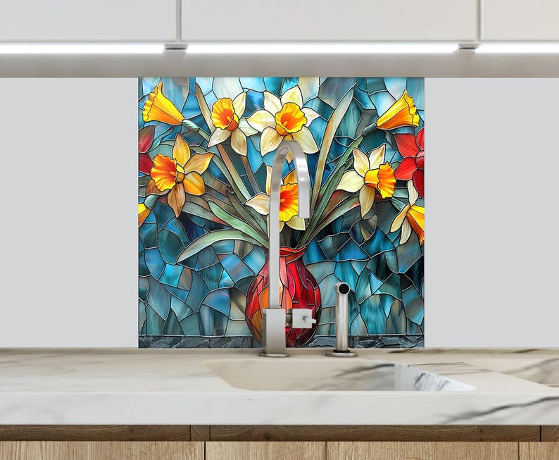 Decorative flower wall art tempered glass backsplash