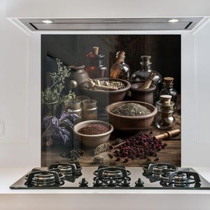 Tempered Glass Backsplash, Spice Backsplash, Stove Herbs Backsplash for Kitchen Splashback for Stove Back Cover, Backsplash Behind Stove