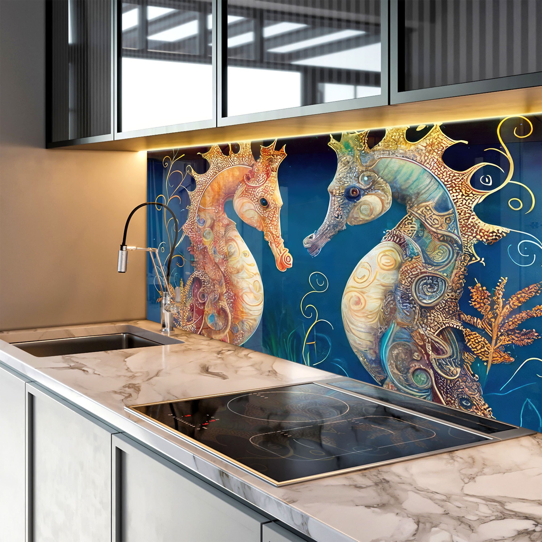 Tempered Glass Backsplashsea Horse Backsplash Tilesstove Backsplash