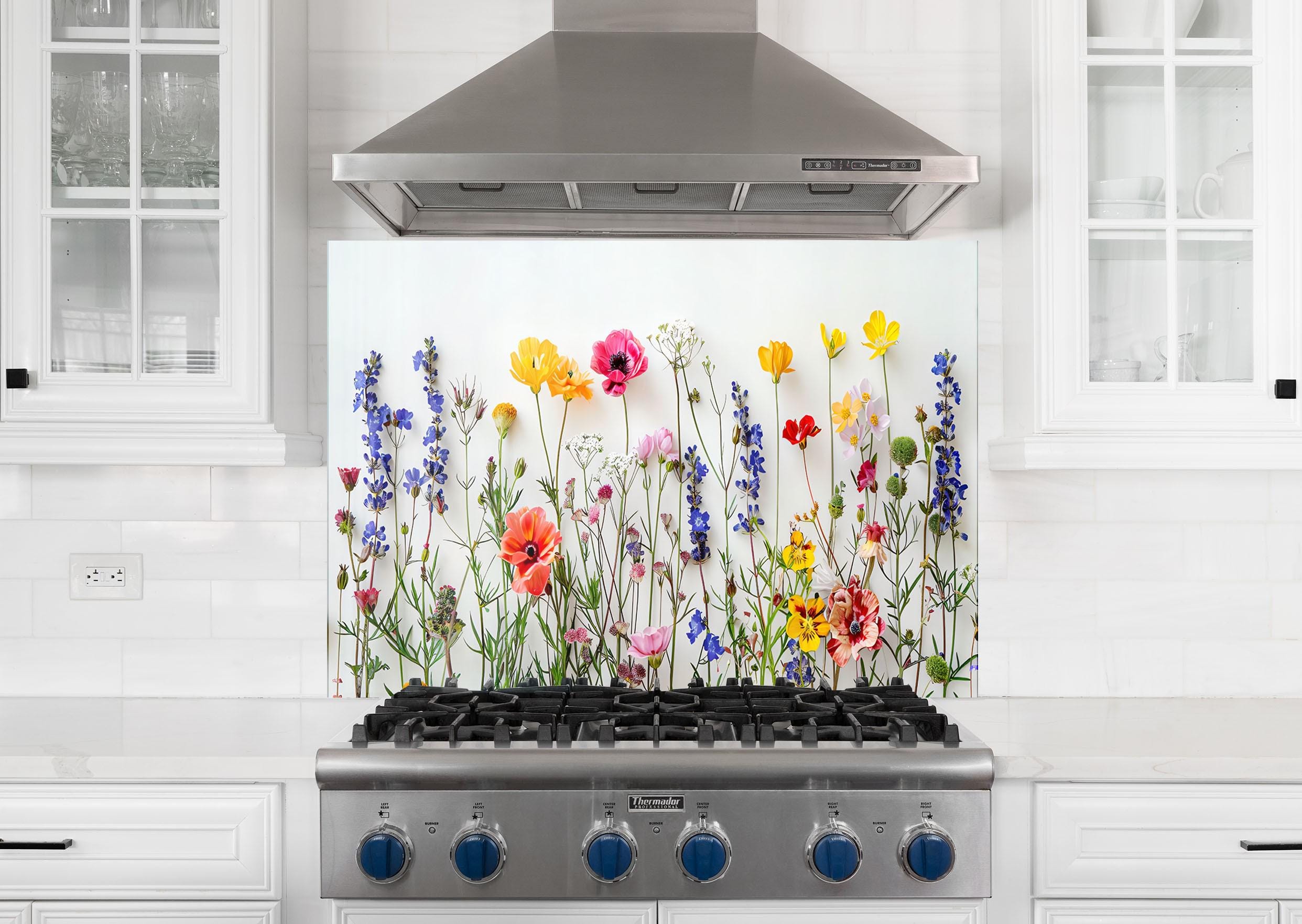 Kitchen Glass Floral Splashback, Tempered Glass Kitchen Flower Backsplash  Kitchen Backsplash, Cooker Panel Waterproof, Kitchen Splashback