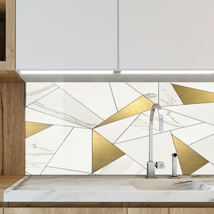 Glamorous Tempered Glass Stove Backsplash,  Gold Marble s for Kitchen,  Stylish Back Cover