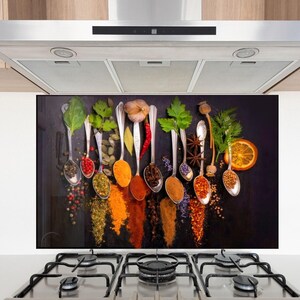 Colorful Herb and Spice Backsplash for Stylish Kitchen Splashback, Printed Toughened Splashback
