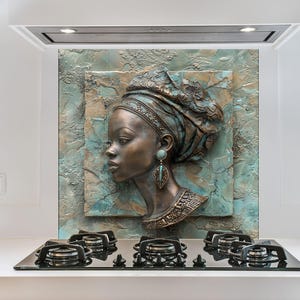Tempered Glass Kitchen Backsplash, African Woman Backsplash, Backsplash Decor, African Splashback Stove Back Cover, Backsplash Behind Stove