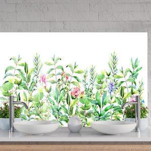 Tempered Glass Backsplash, Kitchen Backsplash, Floral Backsplash for Kitchen Flower Splashback for Stove Back Cover, Botanical Backsplash
