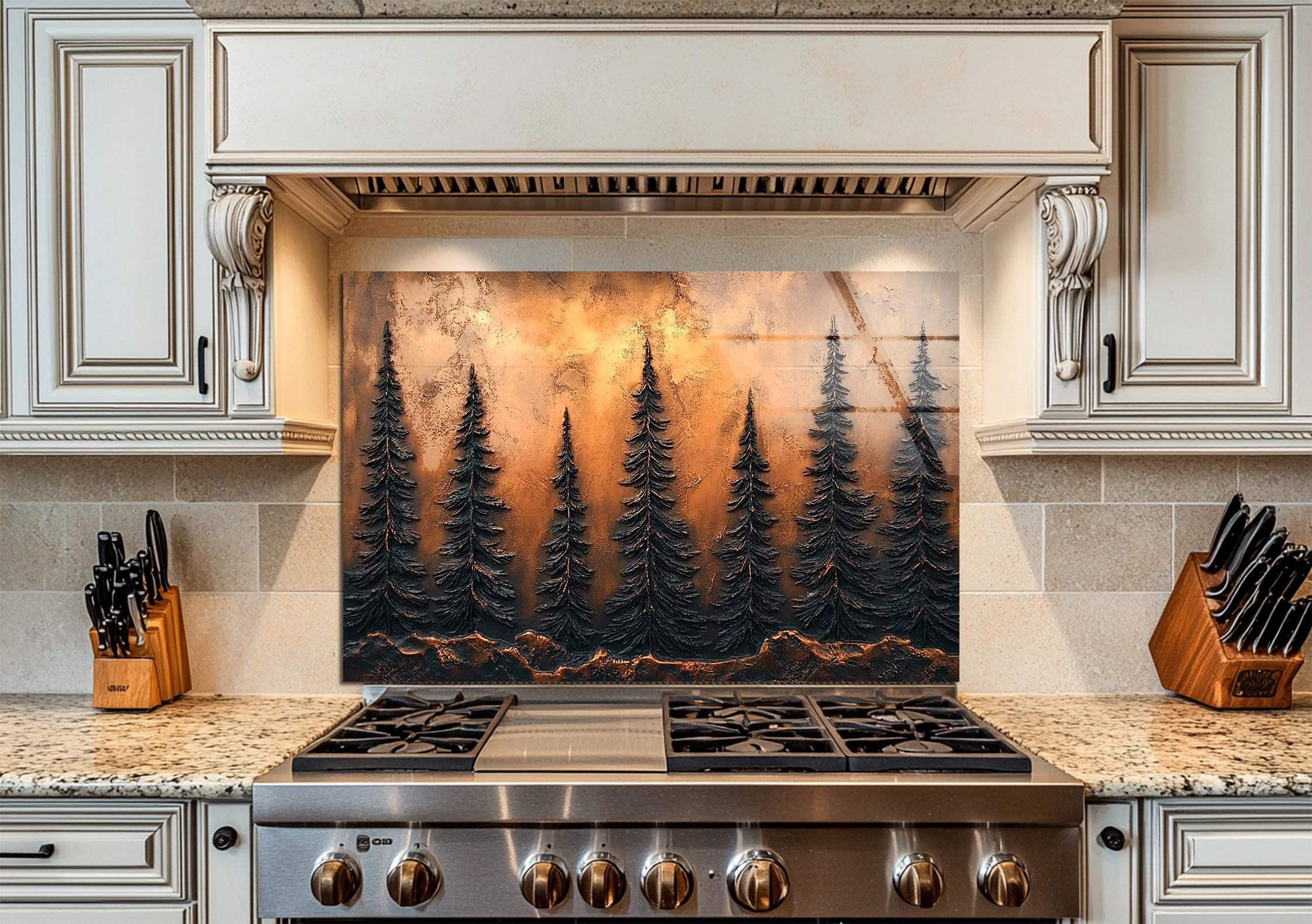 Nature Splashbacks Forest Glass Backsplash Tile, Nature-inspired Kitchen Wall Panel, Pine ...
