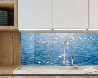Tempered Glass Kitchen Backsplash: Sea View Stove Splashback