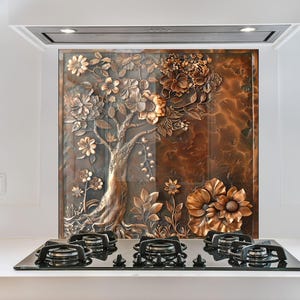 Tempered Glass Backsplash, Life of Tree Backsplash, Panel Backsplash, Tree of life Splashback Stove Back Cover, Backsplash Behind Stove