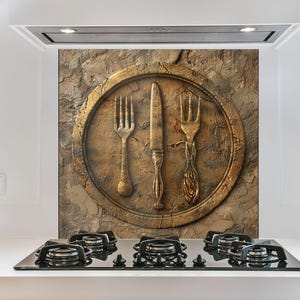 Tempered Glass Kitchen Backsplash: Rustic Dining Art, Stove Cover