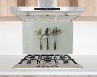 Kruidenlepel gehard glas keukenachterwand en spatscherm – kleurrijke kookkruiden muurkunst, hittebestendig fornuispaneel