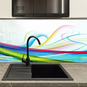 Tempered Glass Kitchen Backsplash Wave, Kitchen Backsplash, Stove Backsplash for Kitchen Wave Splashback for Stove, Wave Backsplash