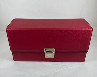 Vintage cassette tape holder red no cassettes faux leather