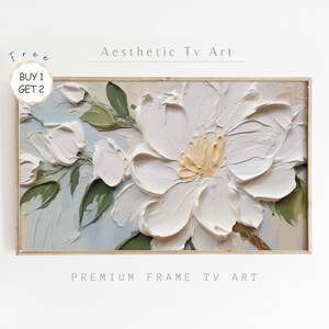 Abstract Frame TV Art, Spring Textured Flowers Oil Painting for TV, Neutral Farmhouse Decor, Cottagecore Art for TV, Digital Download