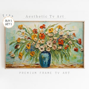 Samsung Frame TV Art, Abstract Oil Painting, Textured Still Life Flowers Painting, Spring Farmhouse Decor, Digital Download TV Frame