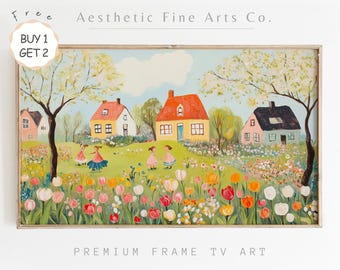 Spring Samsung Frame TV Art, Abstract Colorful Village TV Art, Aesthetic Farmhouse TV Decor, Abstract Spring Art, Digital Download