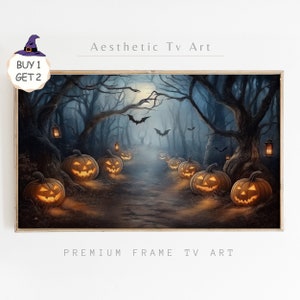 Halloween Frame TV Art, Haunted Spooky Forest, Halloween Pumpkins, Samsung Frame TV Art, Halloween Painting, Digital Download Art for TV