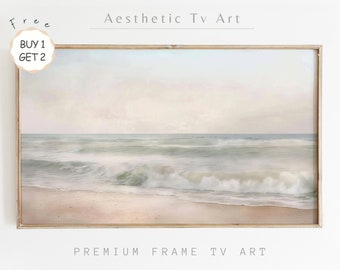 Neutral Ocean Waves TV Frame Art, Coastal Landscape Digital Art, Samsung Frame TV Art, Beach House Decor, Digital Download Art