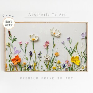 春のサムスンフレームテレビアート、抽象的な花の油絵、質感のあるカラフルな野の花のフレームテレビ、美的ホームデコレーション、デジタルダウンロード