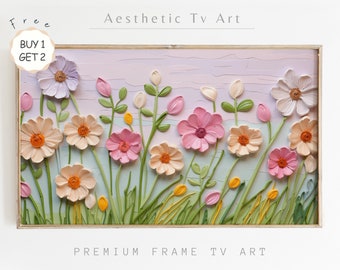 Wildflower Field Samsung Frame TV Art, Textured Oil Painting (Digital Download)