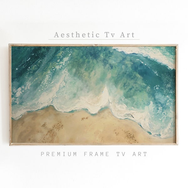 Samsung Frame TV Art, Summer Abstract Ocean Waves Seascape, Neutral Beach Painting, Soft Toned Textured TV Frame Art, Digital Download