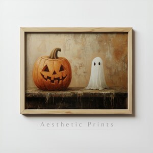 Halloween Pumpkin and Ghost Printable Wall Art, Spooky Cute Halloween Decor, Rustic Halloween Art Print, Fall Pumpkin Art, Instant Download