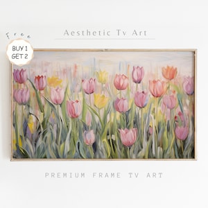 Spring Frame TV Art Instant Download, Tulips Oil Painting, Wildflowers Field Country Oil Painting, Coquette Room Decor, Aesthetic TV Art