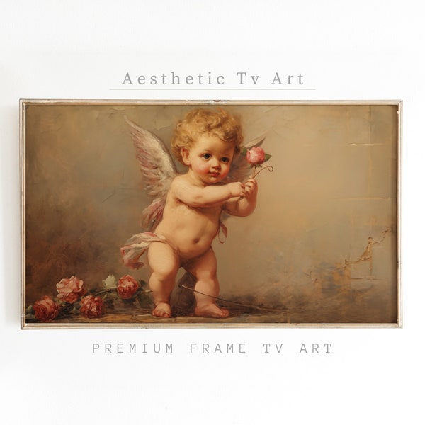 Valentine's Day Samsung TV Frame Art, Vintage Valentine's Cupid Oil Painting for Frame TV, Valentine's Day Decor, Digital Download TV Frame