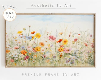 Art de cadre TV fleurs sauvages neutres, art TV printemps, décoration de ferme printanière neutre, art TV Cottagecore vintage, art floral, téléchargement numérique