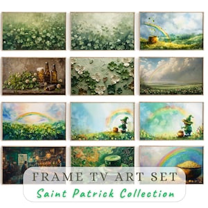 St Patrick&#39;s Day Frame TV Art Bundle Set of 12, Vintage Saint Patrick Frame TV Art, Clovers Oil Painting, Shamrock TV Art, Digital Download