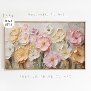 Abstract Samsung Frame TV Art, Spring Oil Painting, Textured Spring Wildflowers Painting, Spring Farmhouse Decor, Digital Download TV Frame