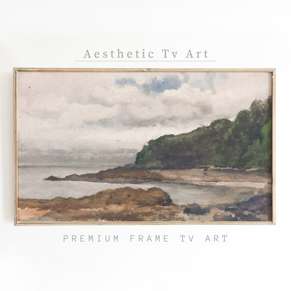 Neutral Summer Coastal Samsung Frame TV Art, Muted Coastal Painting, Vintage Soft Oil Painting, Warm Pastel Tone, Digital Download Frame