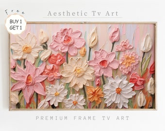 Summer Farmhouse Wildflowers TV Frame Art Instant Download | Textured Abstract Floral Oil Painting for Modern Rustic Home Decor