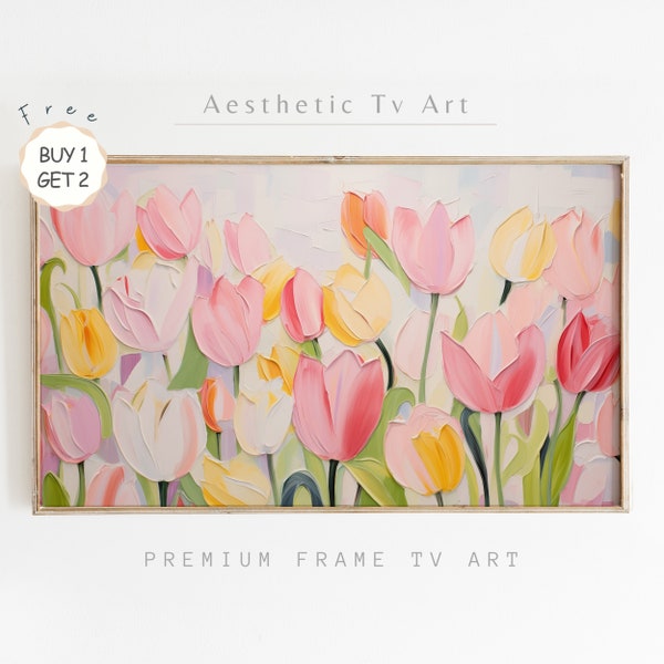 Tulipes de Pâques Samsung cadre TV Art, peinture à l'huile de printemps, fleurs sauvages colorées cadre TV Art, décoration de ferme, téléchargement numérique