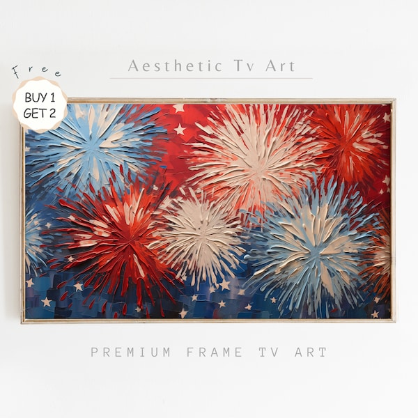 Abstract 4th of July Fireworks Frame TV Art | Forth of July Abstract Oil Painting for TV Digital Download | Independence Day Home Decor