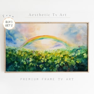 Rainbow and Clovers Samsung Frame TV Art, St Patrick&#39;s Day Watercolor Art for Frame TV, Shamrock Art, St Patty&#39;s Day Decor, Digital Download