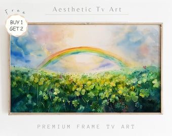 Rainbow and Clovers Samsung Frame TV Art, St Patrick's Day Watercolor Art for Frame TV, Shamrock Art, St Patty's Day Decor, Digital Download