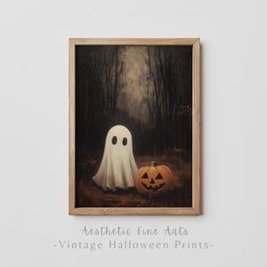 Halloween Printable Wall Art, Vintage Ghost Print in a Spooky Forest, Moody Halloween Wall Art, Dark Cottagecore Print, Rustic Farmhouse Art